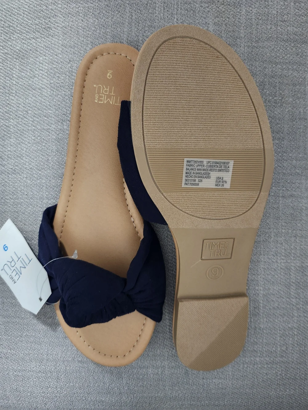 Time and Tru Navy Knotted Slide Sandals
